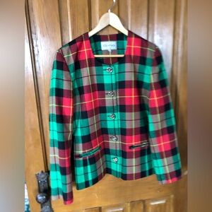 Vtg Red and Green Plaid Button-Up Jacket